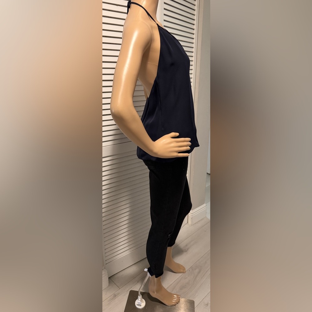 L’AGENCE Silk Versatile Halter Wrap Camisole Navy Draped Top Size S - Picture 12 of 16